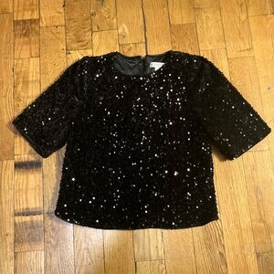 Nanette Lepore Black Sequin Short-Sleeve Top